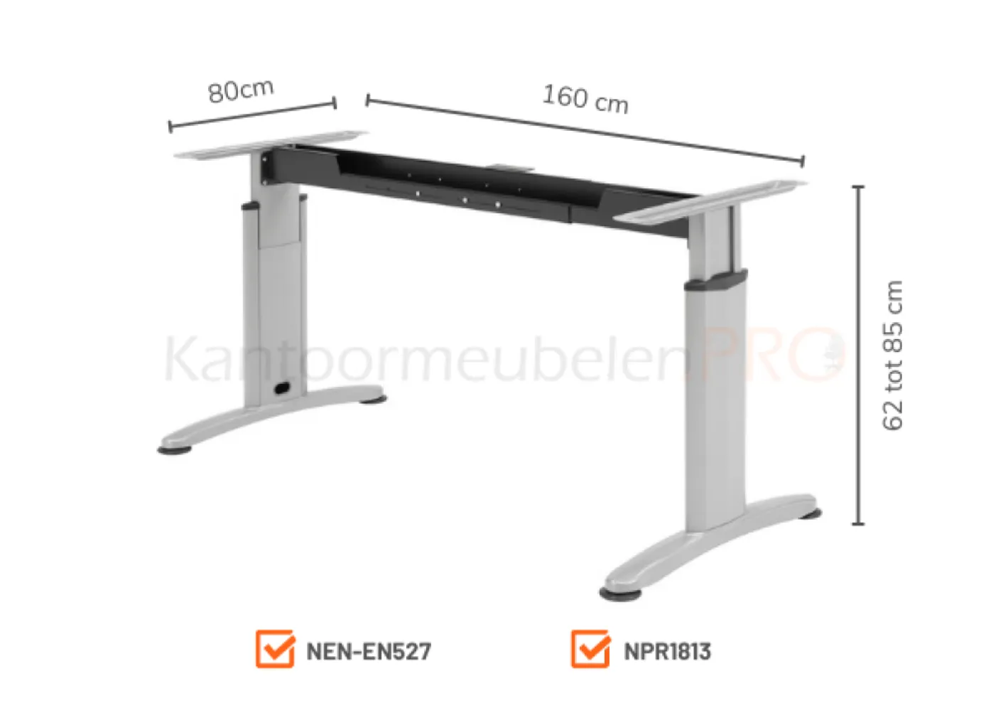 Ergonomische Bureautafel | 160x80cm | NEN-EN527 | Verstelbaar